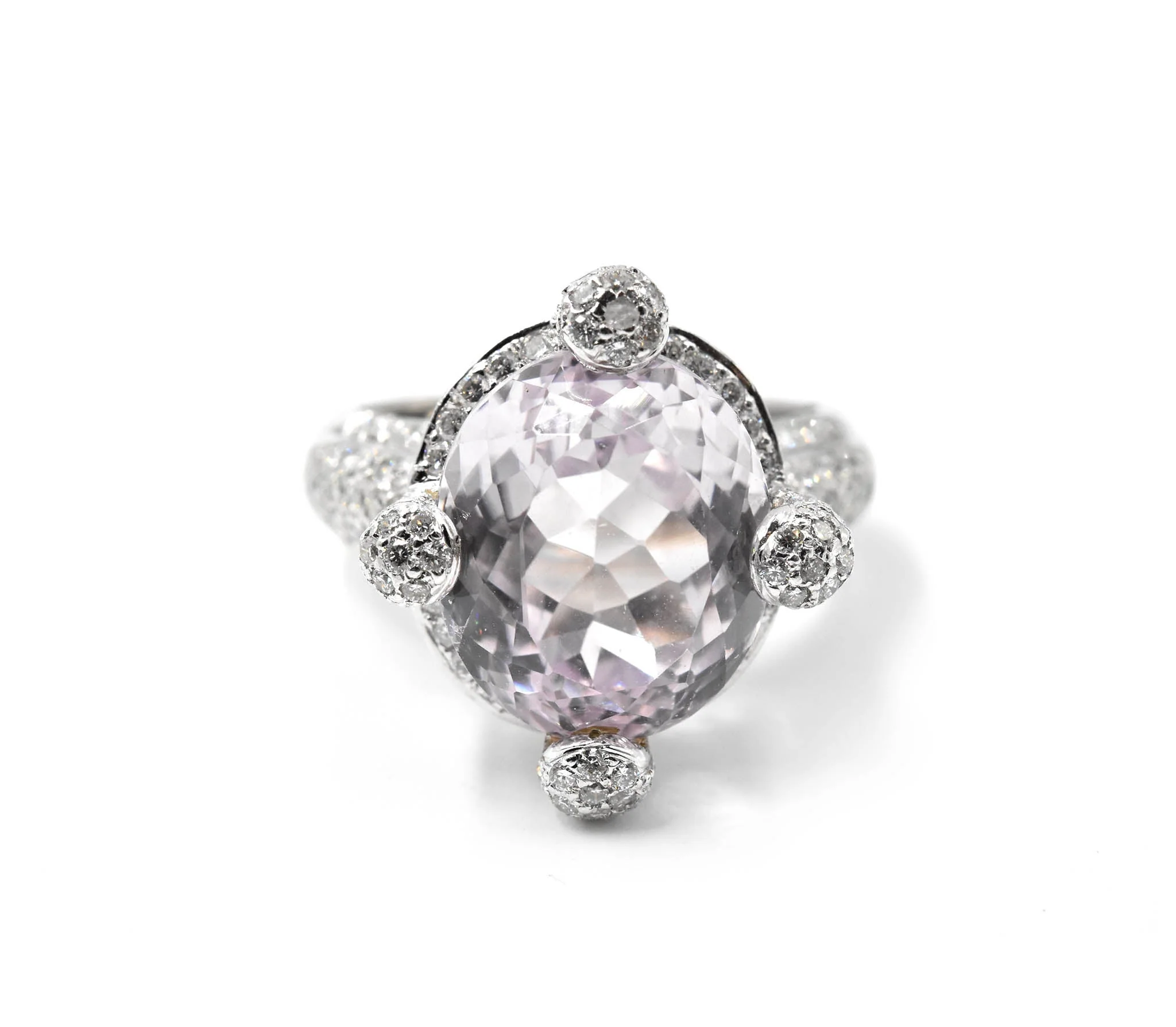 6.75 Carat Kunzite & Diamond 18k White Gold Ring