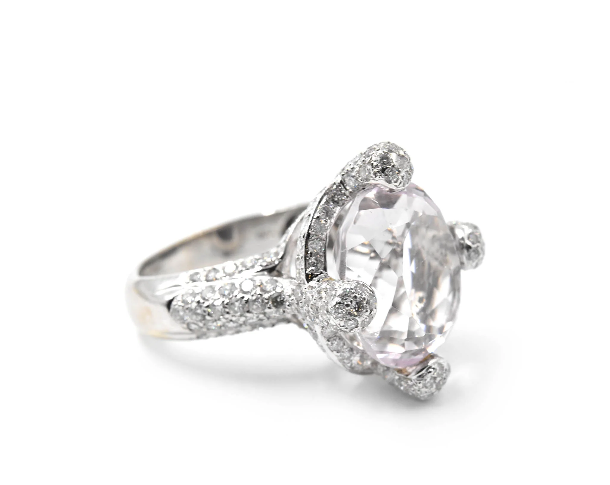 6.75 Carat Kunzite & Diamond 18k White Gold Ring - Image 2