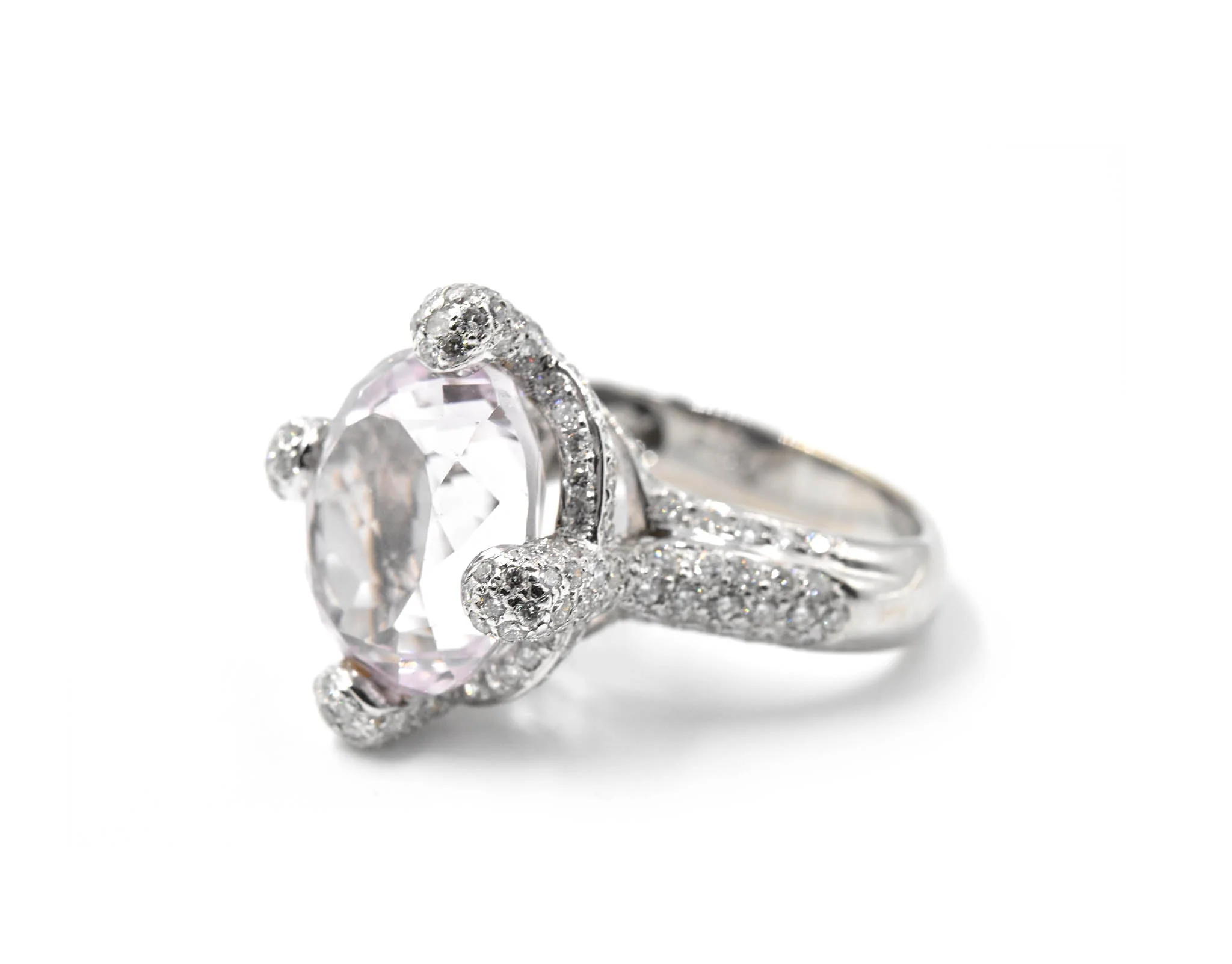 6.75 Carat Kunzite & Diamond 18k White Gold Ring - Image 3