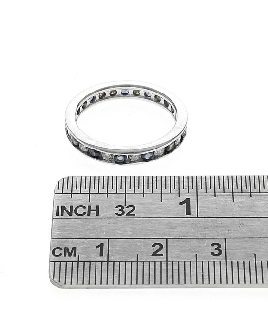 Alternating Blue Sapphire and Diamond Eternity Band in White Gold - Image 3