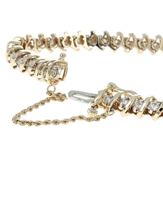 Alternating Diamond Curve Link Inline Bracelet in Yellow Gold - Image 2