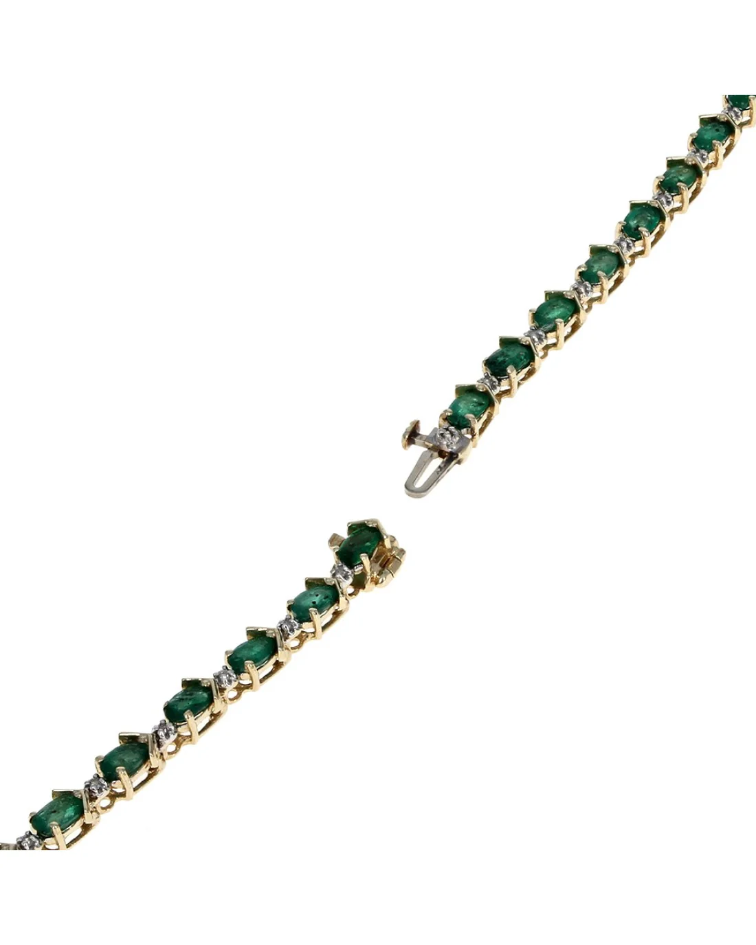 Alternating Emerald and Diamond Link Bracelet in Yellow Gold - Image 2