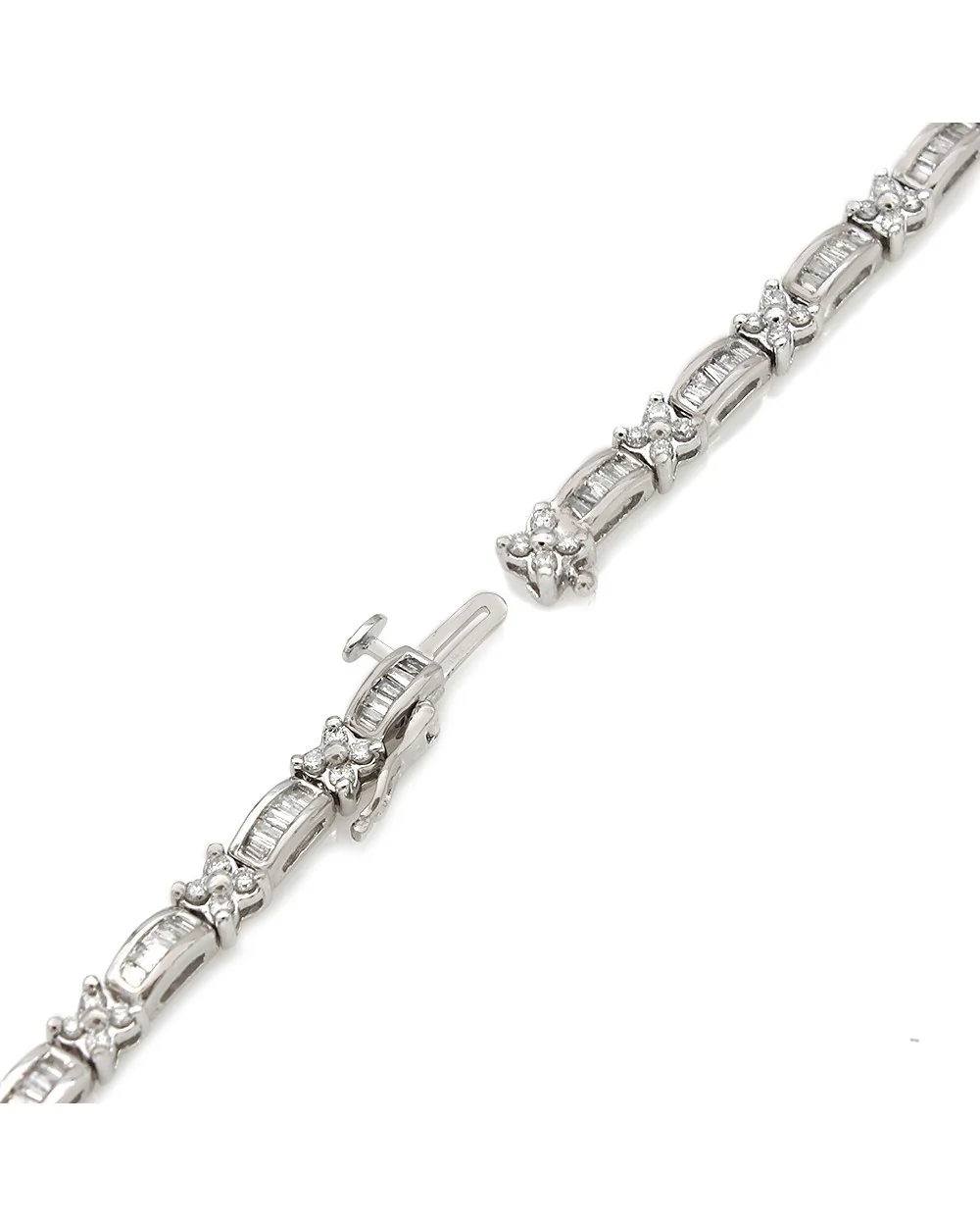 Alternating Round and Baguette Diamond Inline Bracelet - Image 2