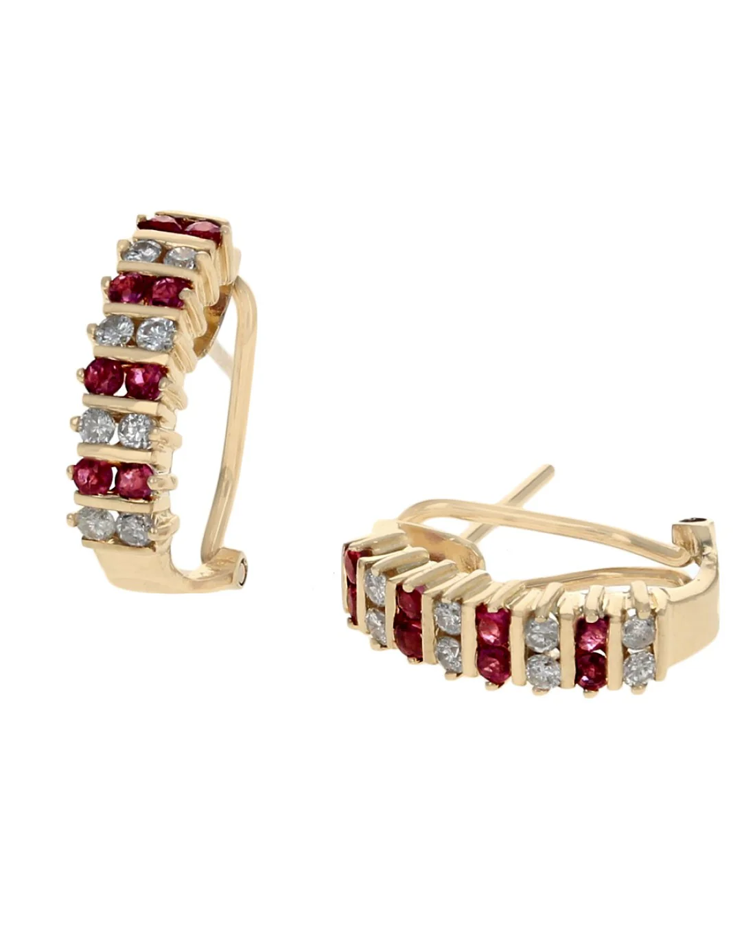 Alternating Ruby and Diamond J Earrings - Image 2