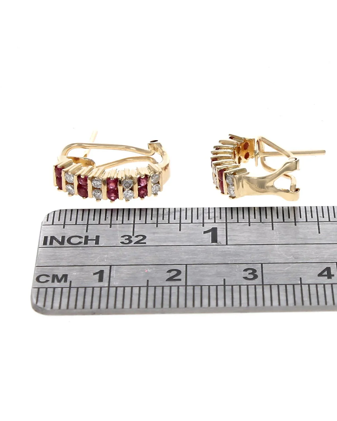 Alternating Ruby and Diamond J Earrings - Image 3