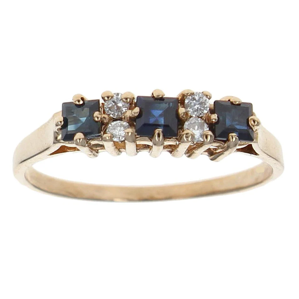 14K Yellow Gold Alternating Sapphire and Diamond Ring - Image 2