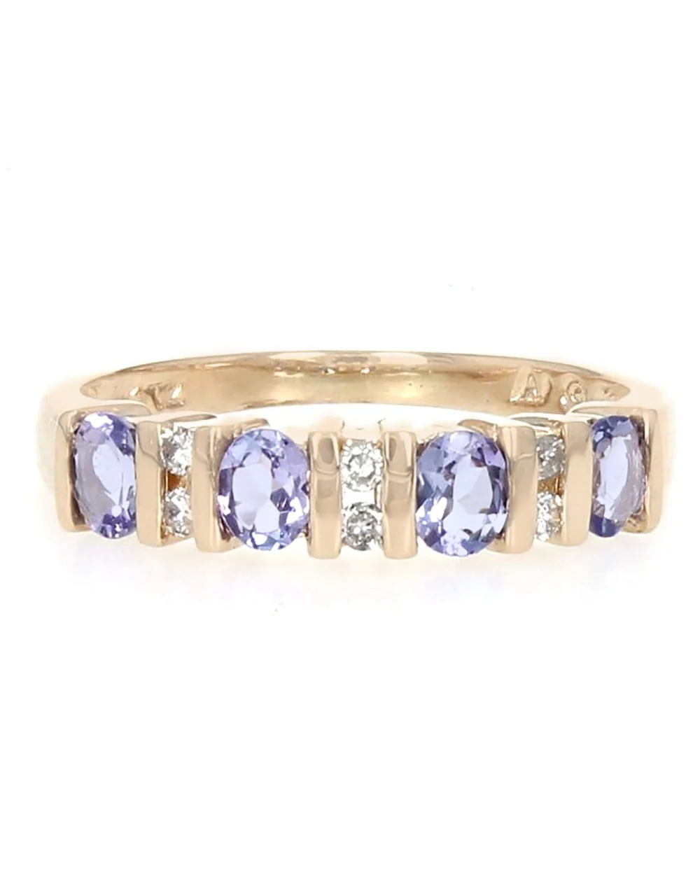 Alternating Tanzanite and Diamond Ring in Yellow Gold - Image 2