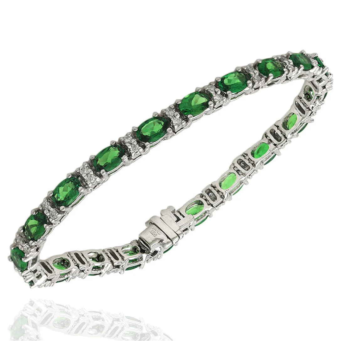 14K White Gold Alternating Tsavorite and Diamond Inline Bracelet
