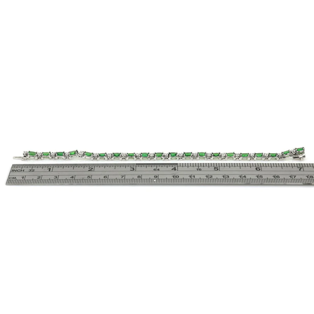 14K White Gold Alternating Tsavorite and Diamond Inline Bracelet - Image 3
