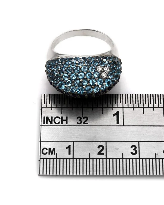 Amethyst and Blue Topaz Dome Ring with Diamond Accents - Image 3
