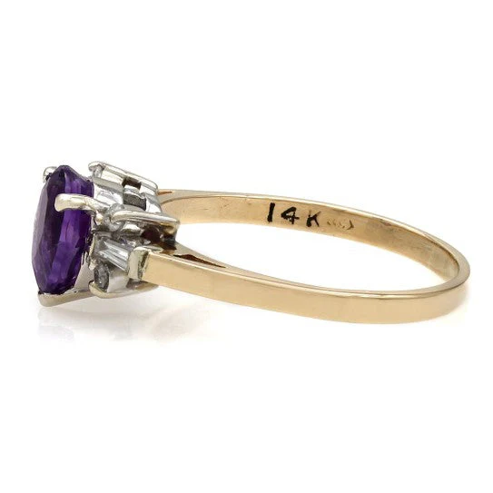 14K White and Yellow Gold Amethyst and Diamond Ring - Image 3