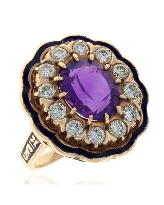 Amethyst and Diamond Scalloped Ring
