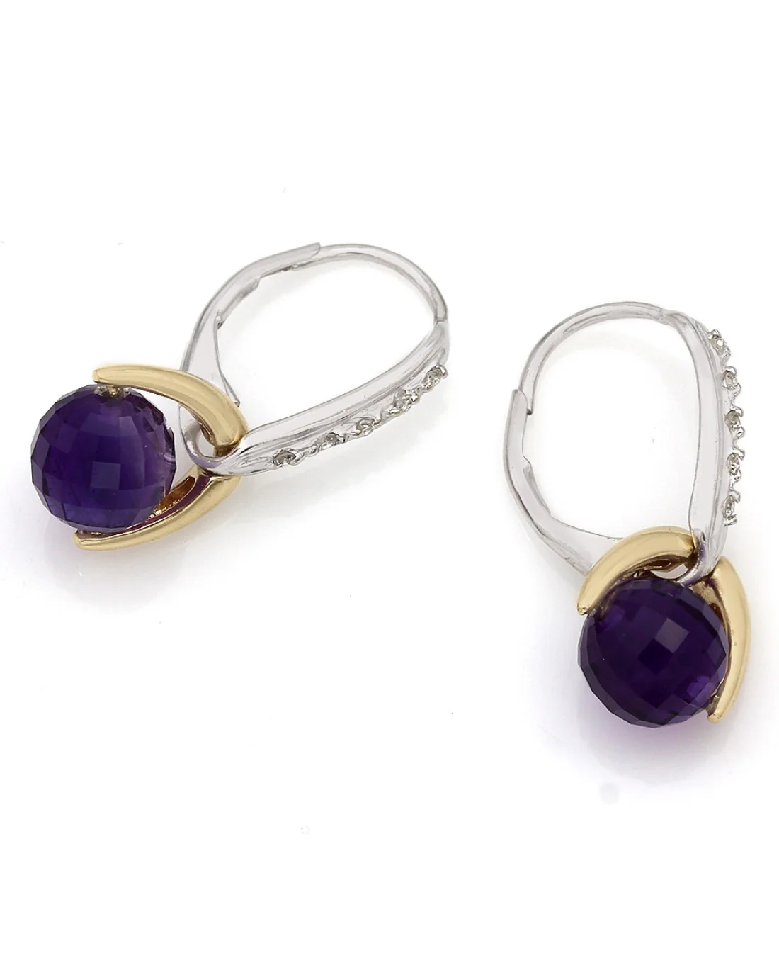 Amethyst Ball and Diamond Drop Earrings - Image 2