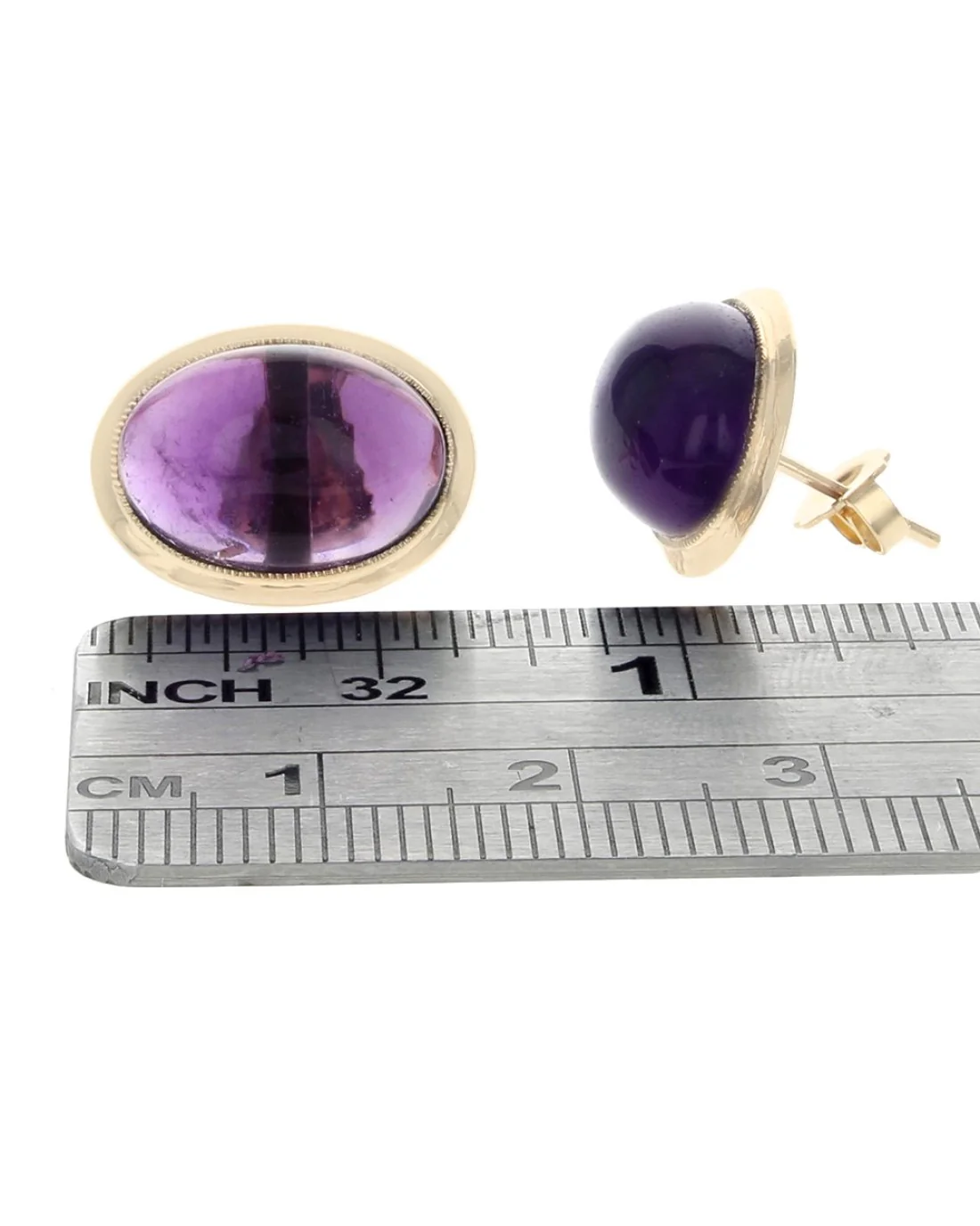 Amethyst Oval Cabochon Stud Earrings - Image 3