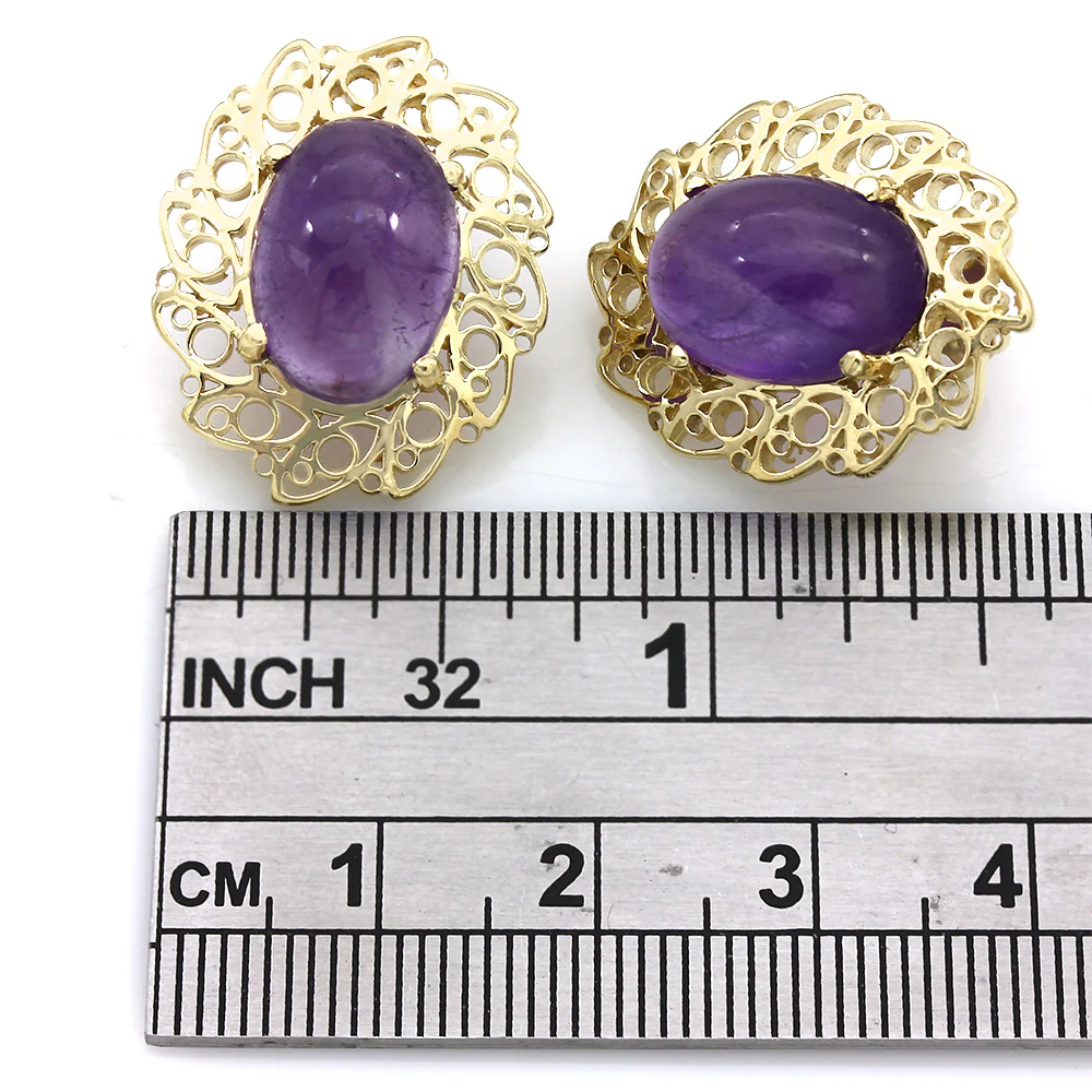 Amethyst Scroll Edge Oval Earrings - Image 3