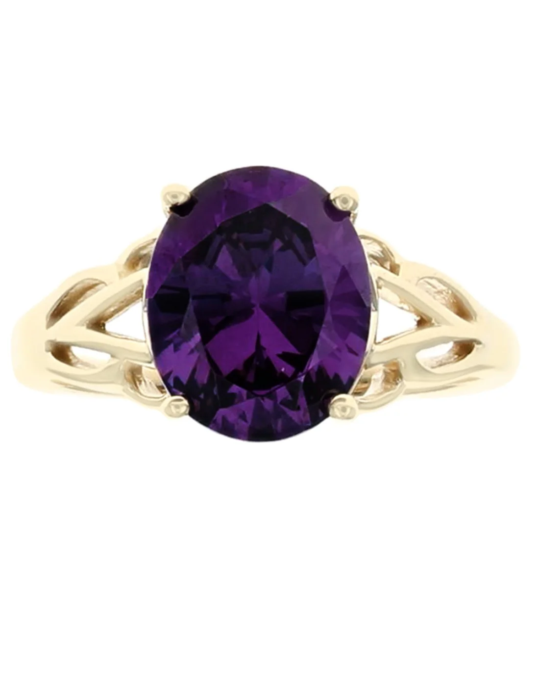 Amethyst Solitaire Split Shank Ring in Yellow Gold - Image 2