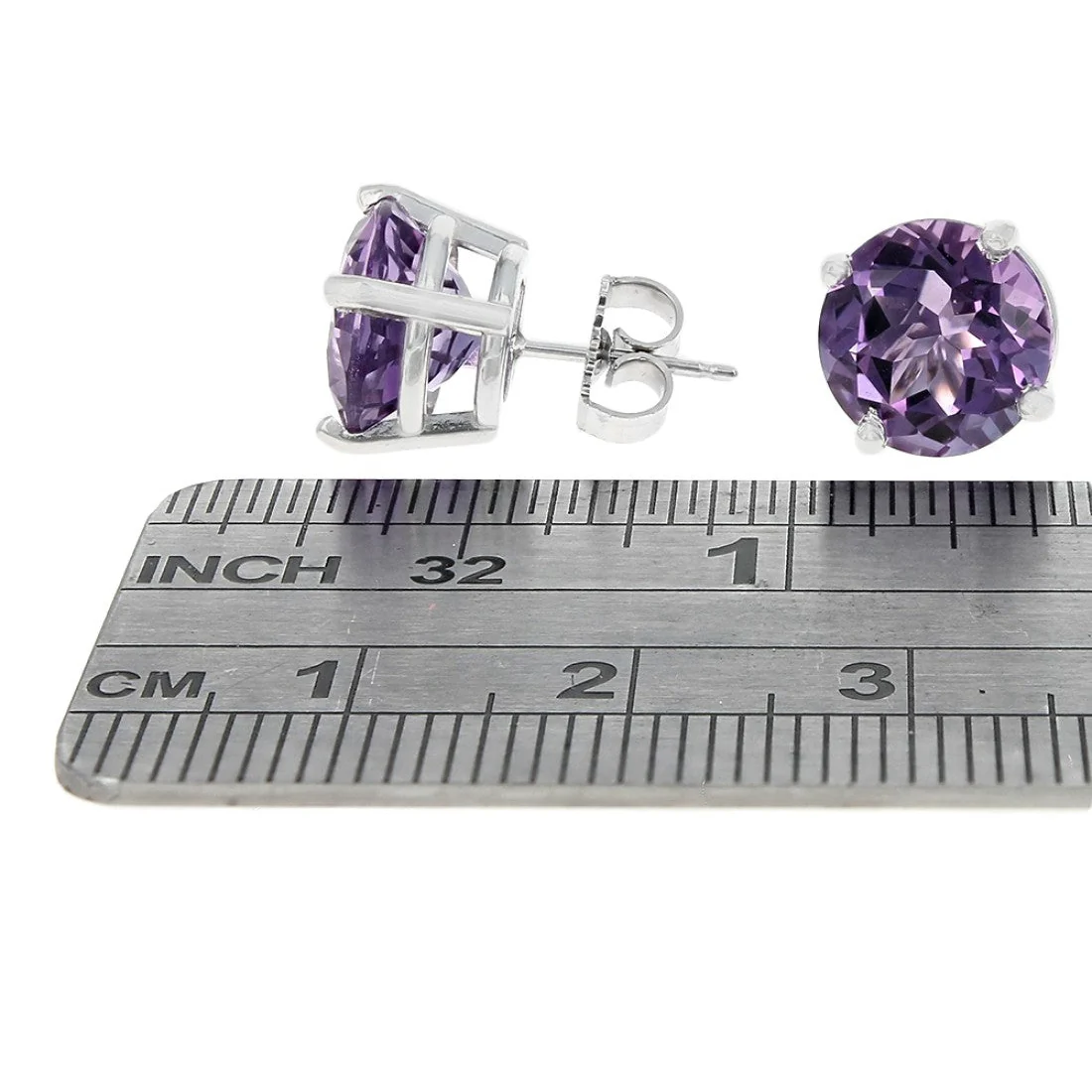14K White Gold Amethyst Stud Earrings - Image 3