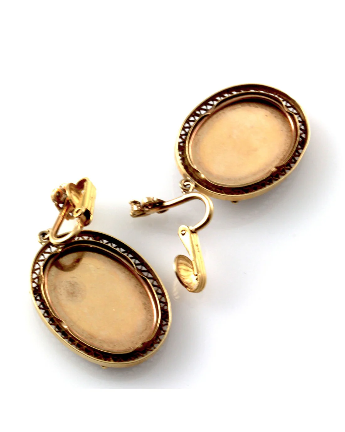 Antique Hand Painted Micro Portrait Clip-On Earrings in 10K Yellow Gold - Image 3