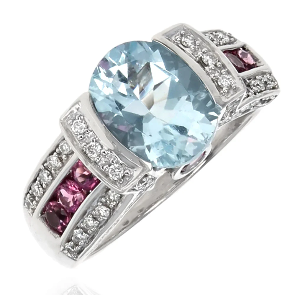 Aquamarine, Pink Tourmaline and Diamond Fashion Ring