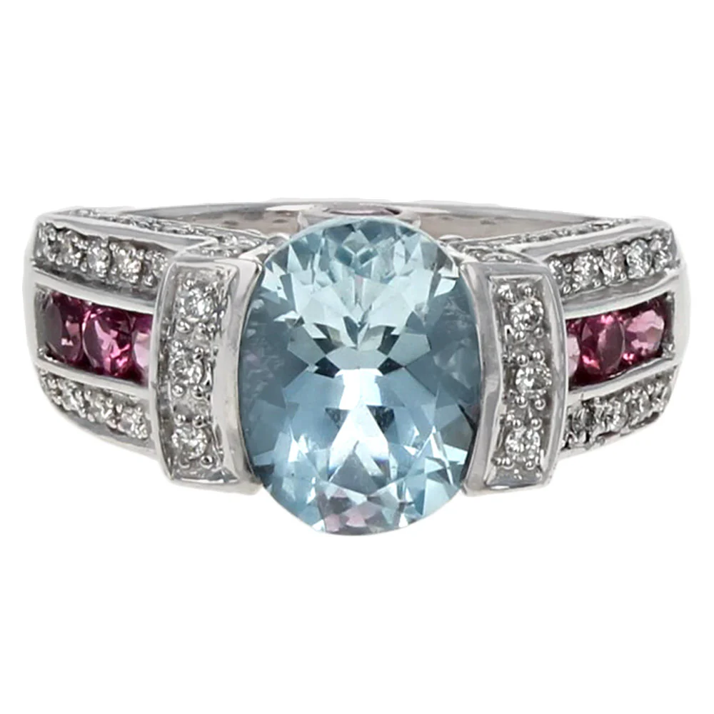 Aquamarine, Pink Tourmaline and Diamond Fashion Ring - Image 2