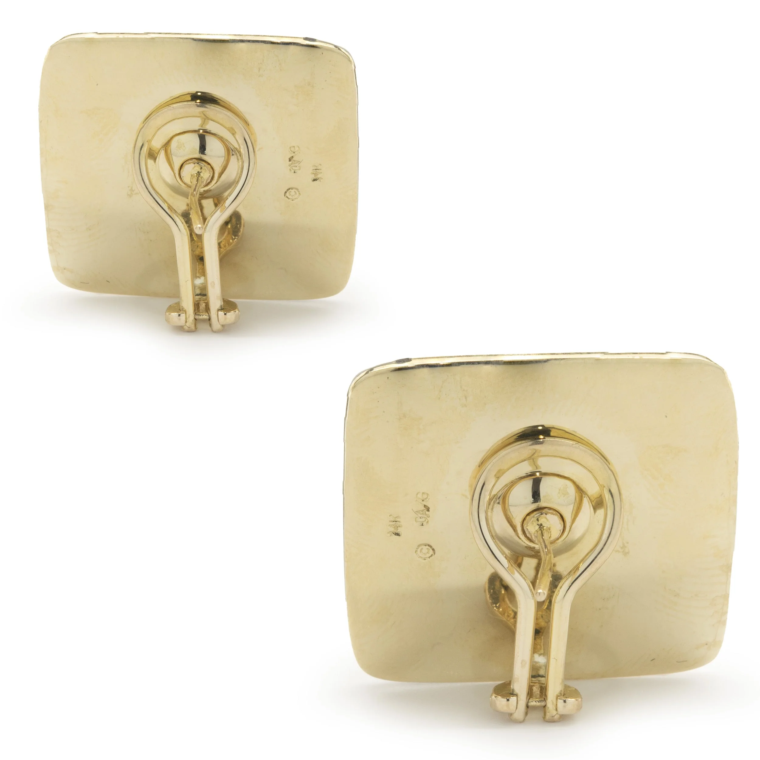 Asch Grossbardt 18 Karat Yellow Gold Diamond and Multi Gemstone Inlay Square Earrings - Image 3