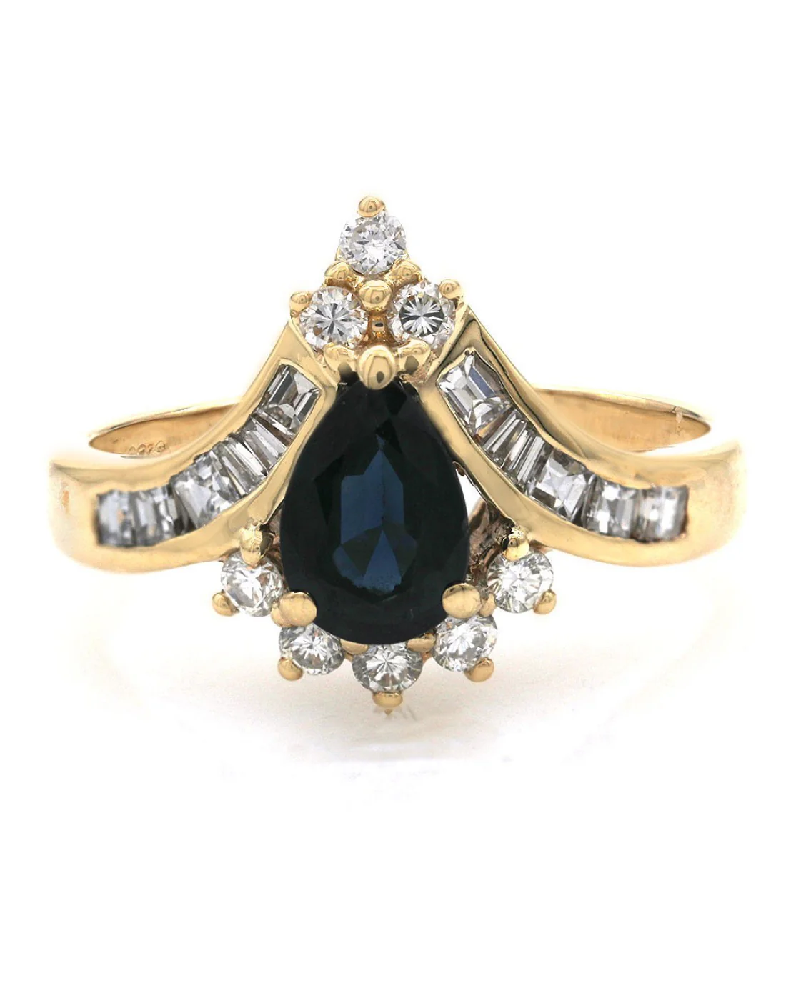 Australian Blue Sapphire and Mixed Cut Diamond Chevron Motif Ring - Image 2