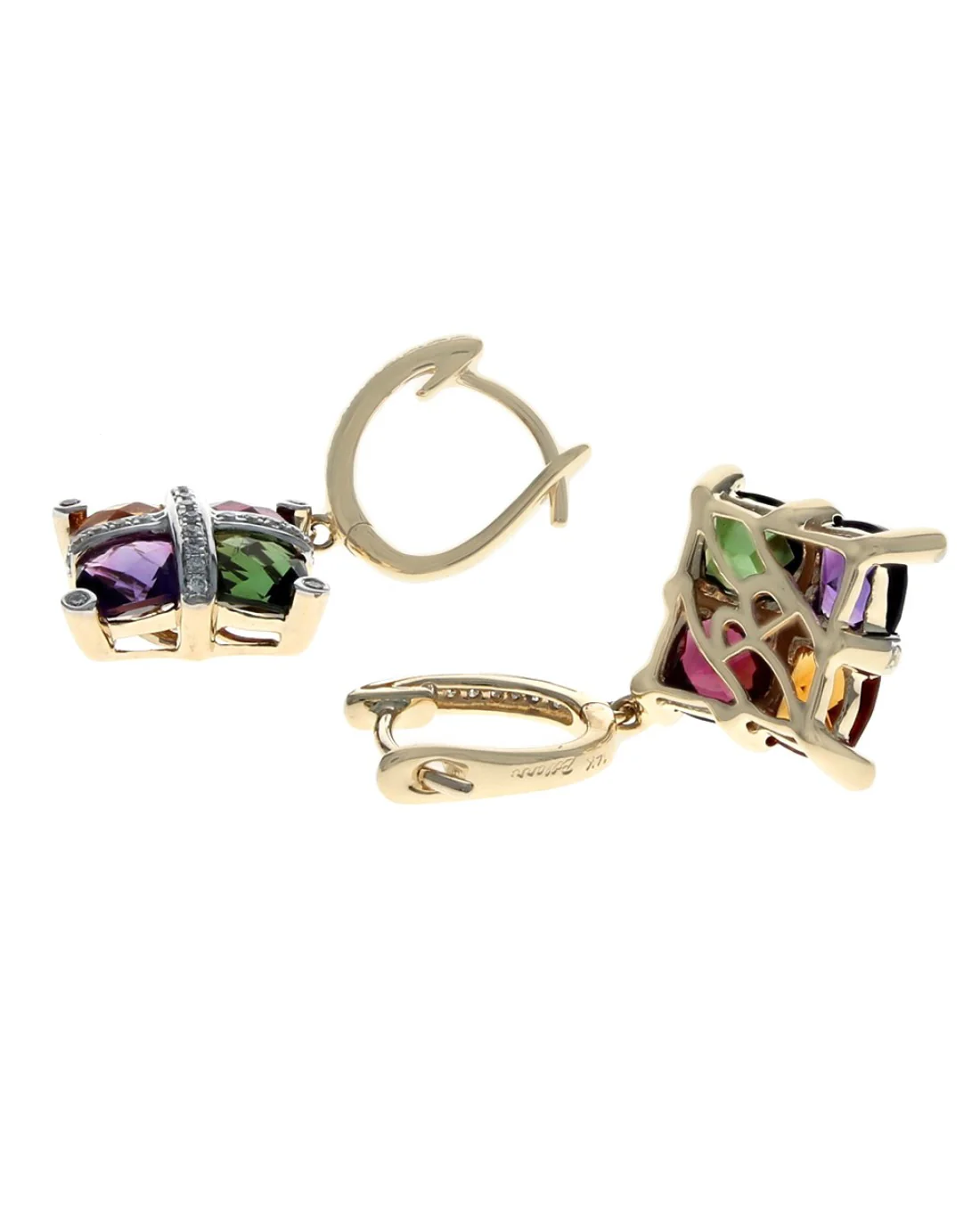 Bellarri Mixed Gemstone and Diamond Drop Mosaic Earrings - Image 2