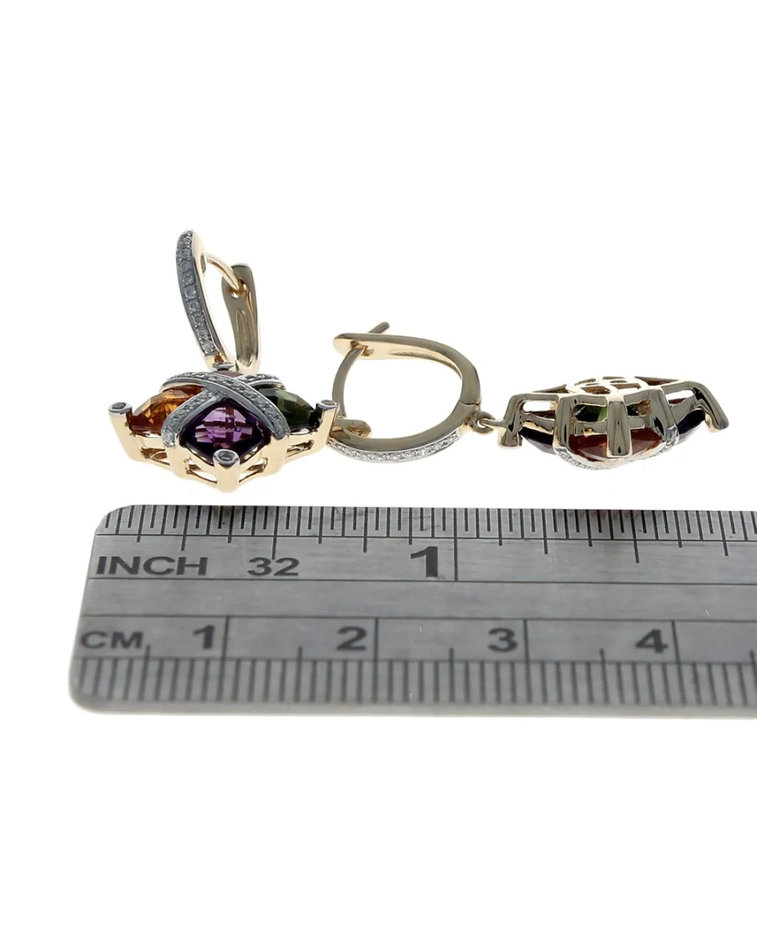 Bellarri Mixed Gemstone and Diamond Drop Mosaic Earrings - Image 3