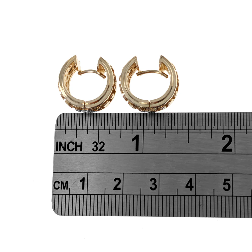 Bezel Set Diamond and Sapphire Huggie Earrings in Yellow Gold - Image 3
