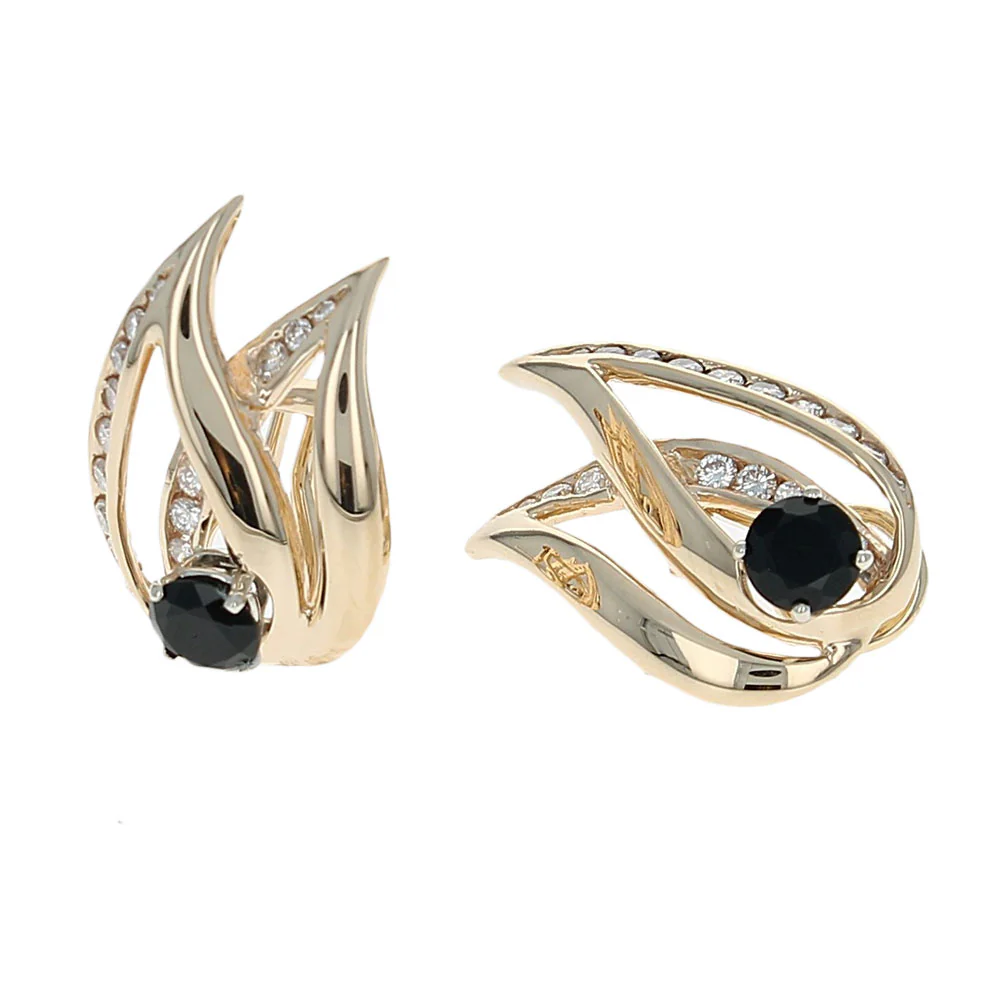 Black Onyx and Diamond Crossover Teardrop Earrings - Image 2