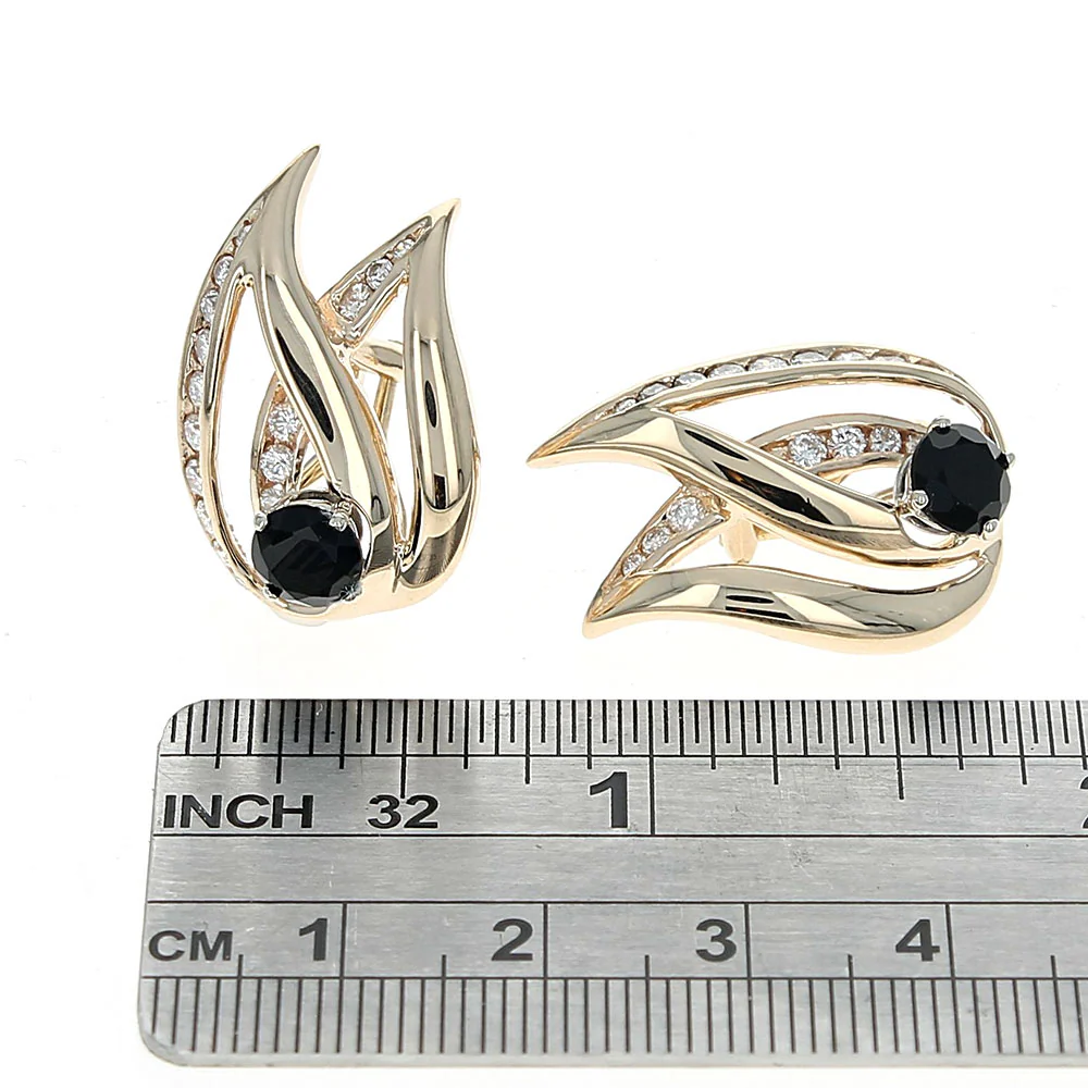 Black Onyx and Diamond Crossover Teardrop Earrings - Image 3