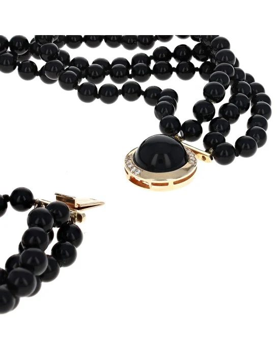 Black Onyx Bead Necklace with Black Onyx and Diamond Clasp - Image 2