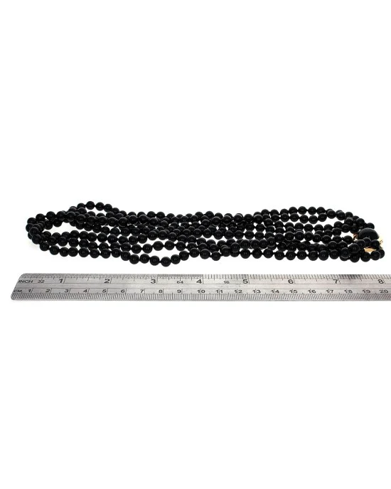 Black Onyx Bead Necklace with Black Onyx and Diamond Clasp - Image 3