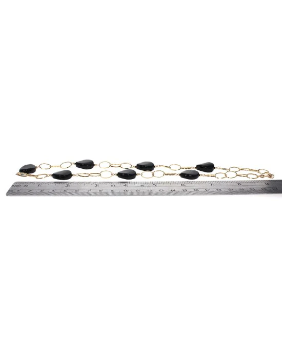 Black Onyx Bead Station Chain Link Necklace - Image 2