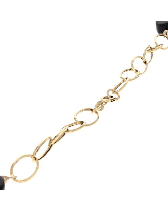 Black Onyx Bead Station Chain Link Necklace - Image 3