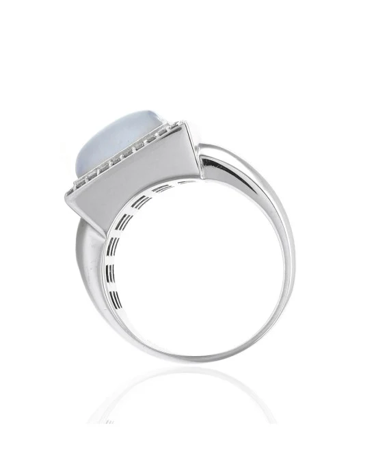 Blue Chalcedony and Pave Diamond Ring in Gold - Image 5