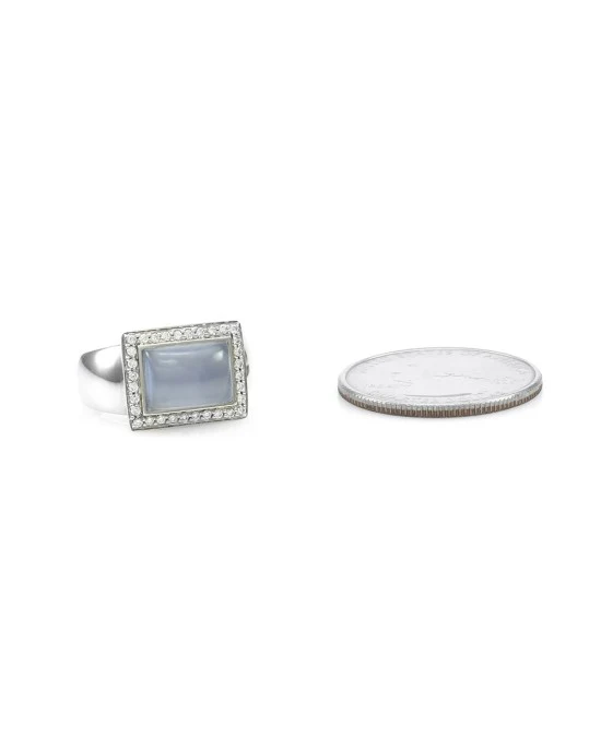 Blue Chalcedony and Pave Diamond Ring in Gold - Image 6