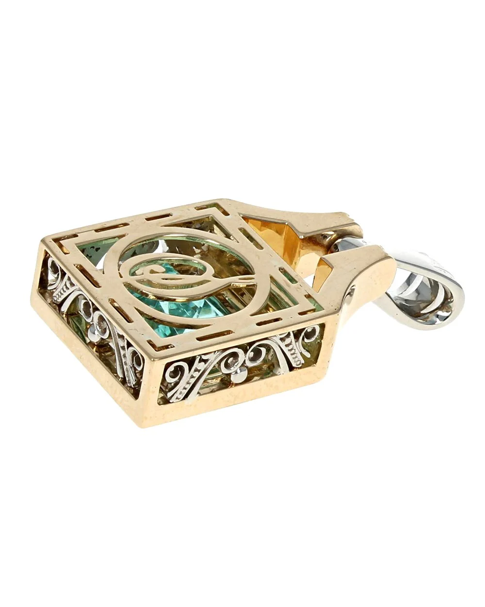 Blue Green Tourmaline and Diamond Pendant - Image 2
