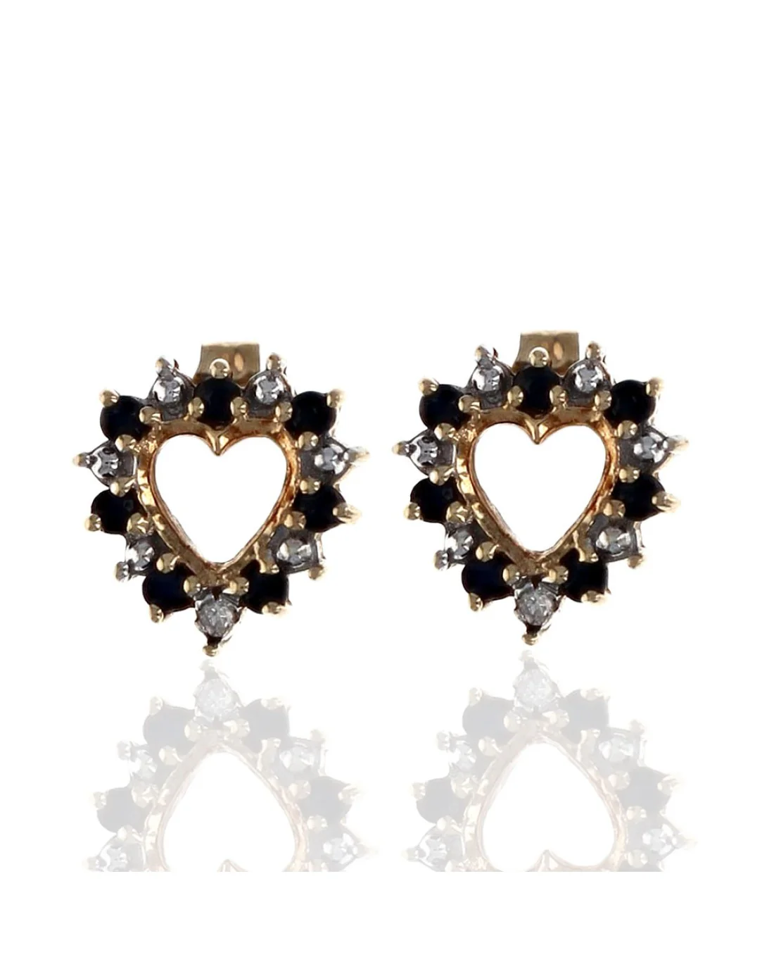Blue Sapphire and Diamond Accent Open Heart Stud Earrings in White and Yellow Gold