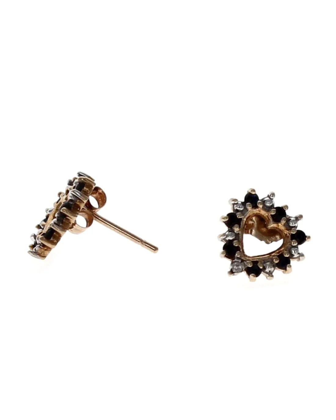 Blue Sapphire and Diamond Accent Open Heart Stud Earrings in White and Yellow Gold - Image 2