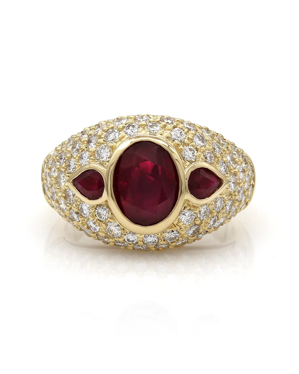 Burmese Ruby and Diamond Dome Ring in Gold - Image 2