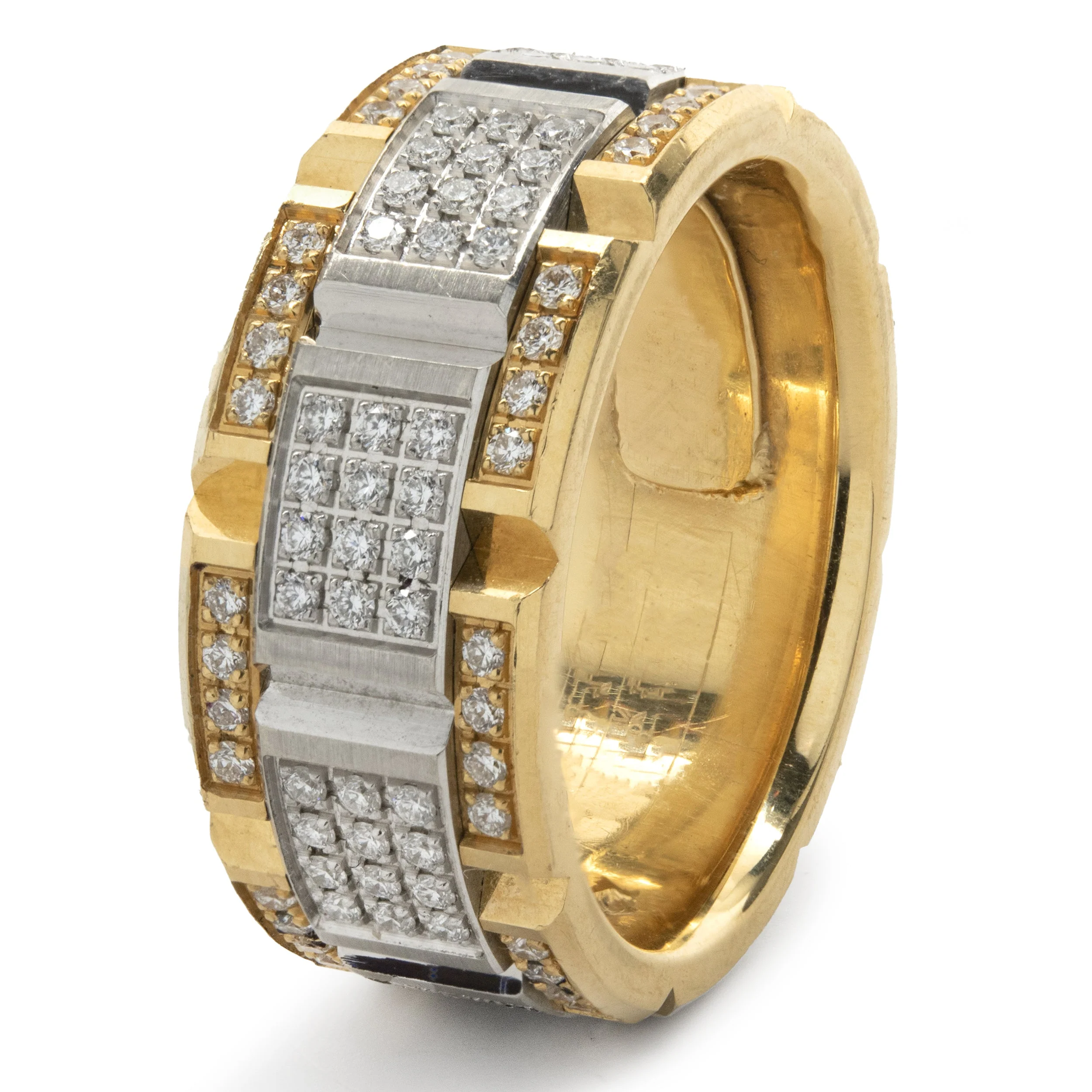 Carlex 18 Karat Yellow and White Gold Diamond Square Link Band - Image 4