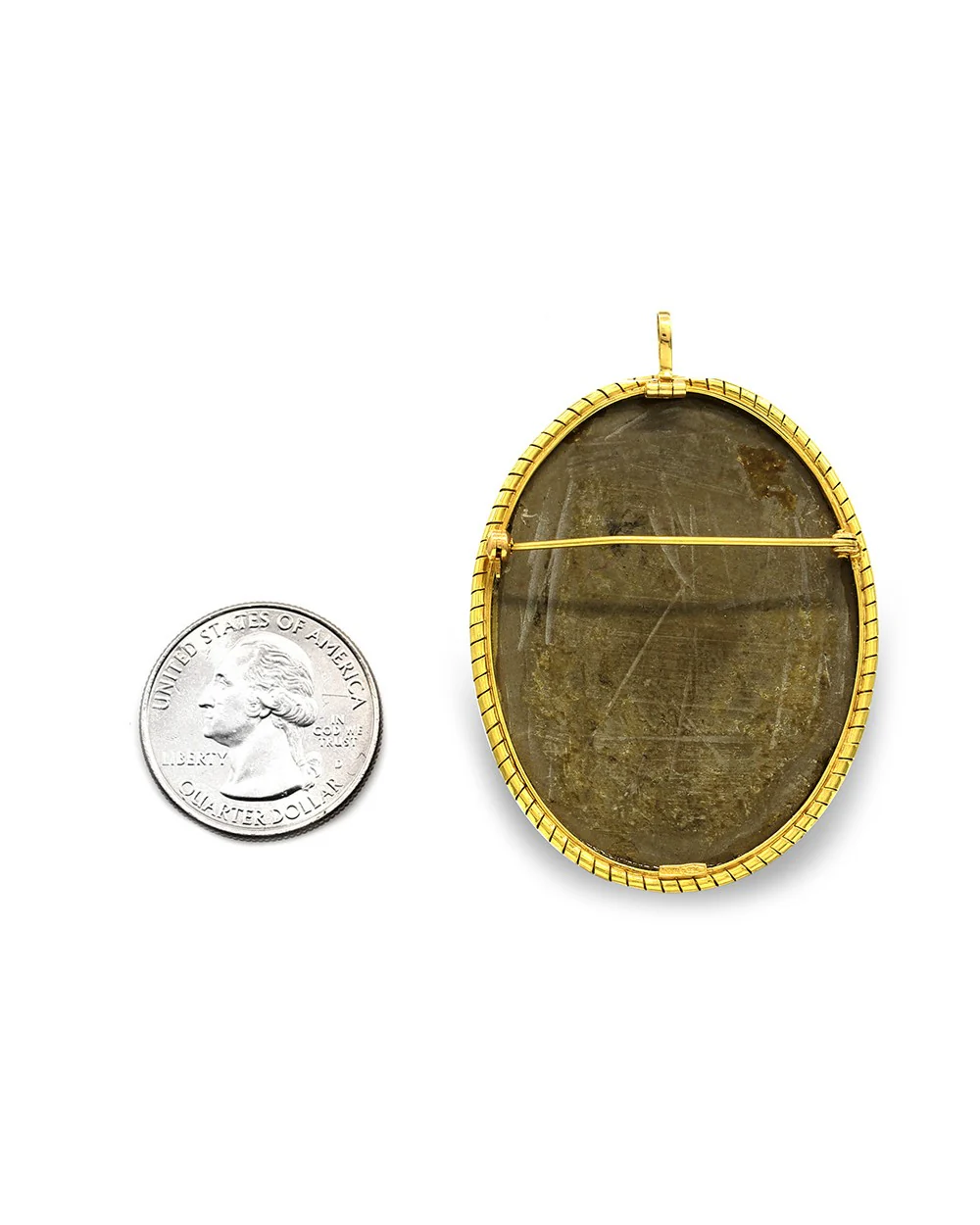 Carved Lava Cameo Brooch Pendant in Gold - Image 2