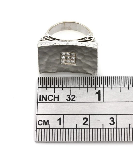 Concave Hammered Diamond Contemporary Ring - Image 3