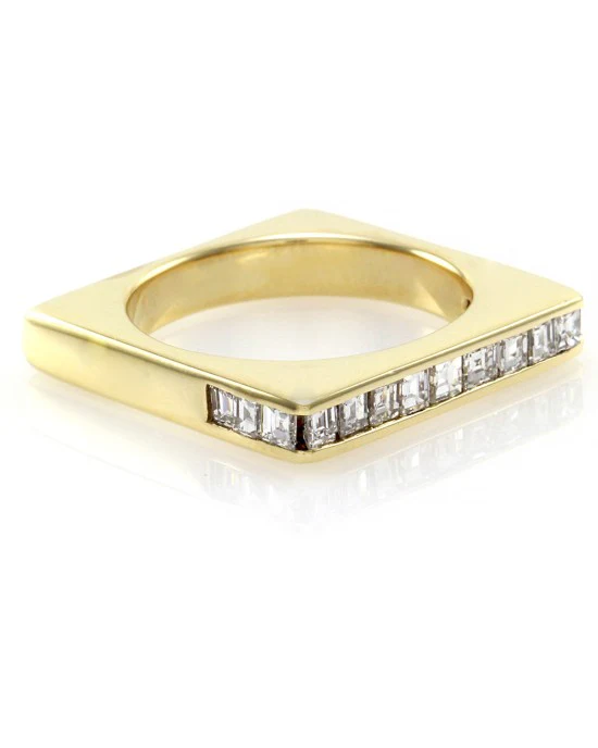 Contemporary Square Shank Ring with Diamonds in 14K Yellow Gold
