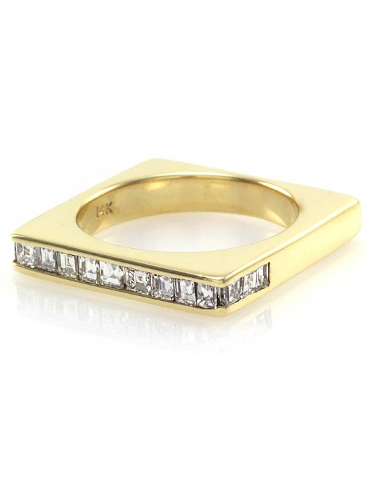 Contemporary Square Shank Ring with Diamonds in 14K Yellow Gold - Image 2