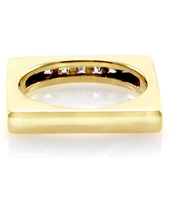 Contemporary Square Shank Ring with Diamonds in 14K Yellow Gold - Image 4
