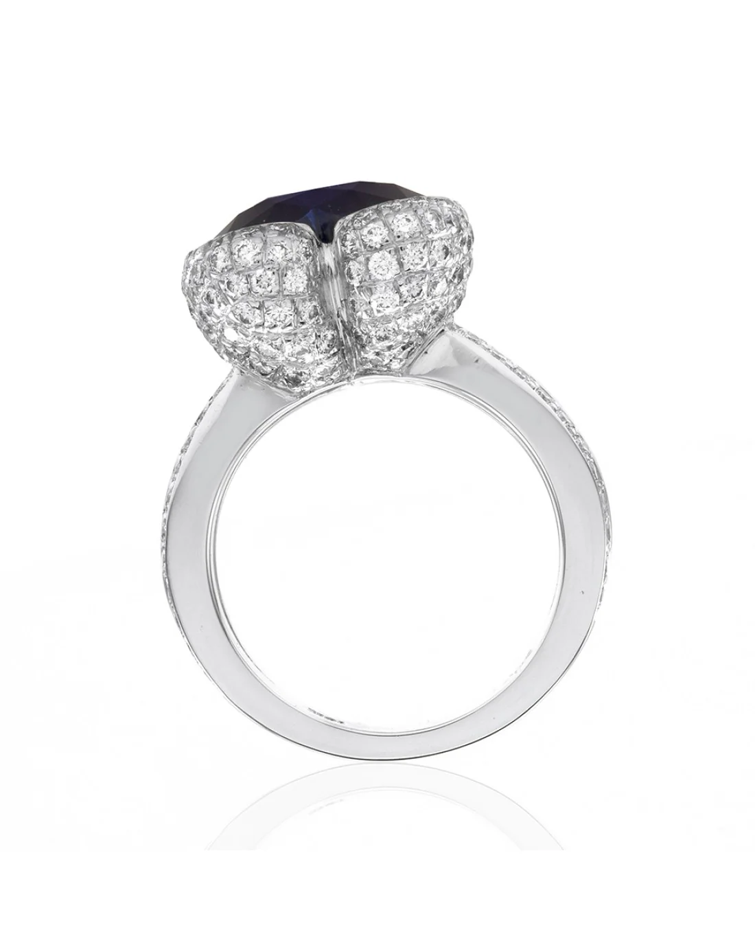 Custom Ceylon Sapphire & Pave Diamond Double Shank Ring in 18K White Gold - Image 4