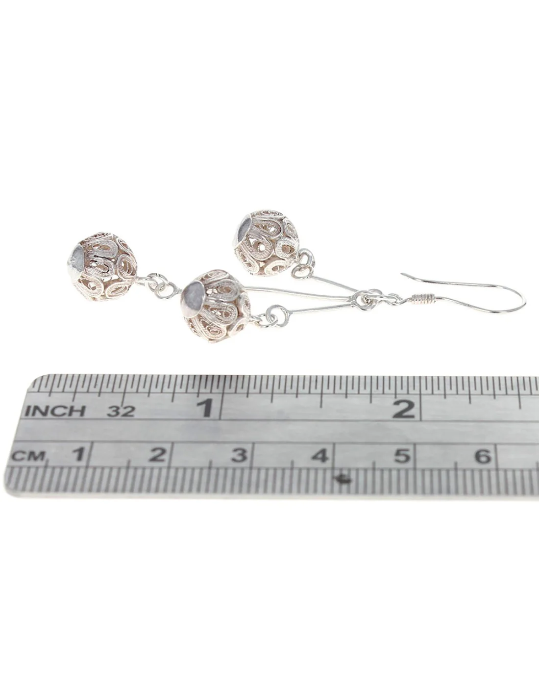 Cut Out Filigree Ball Dangle Earrings - Image 3