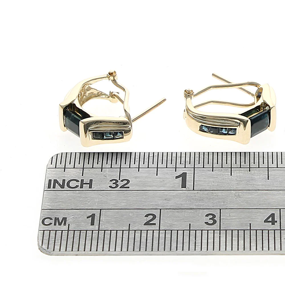 Dark Blue Australian Sapphire J Curve Earrings in Yellow Gold - Image 3